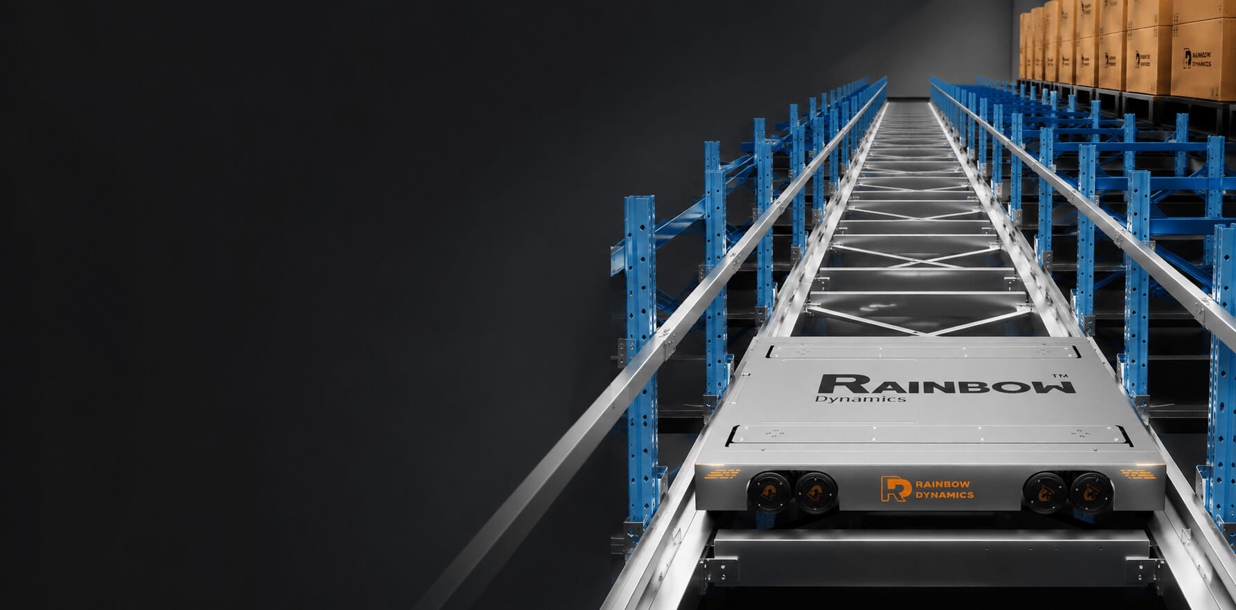 4D pallet shuttle system operating inside a high-density automated warehouse grid
