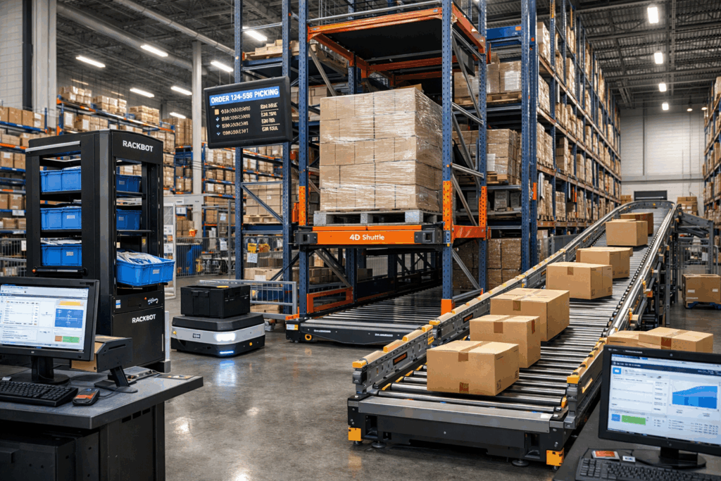 AI warehouse robots illustration